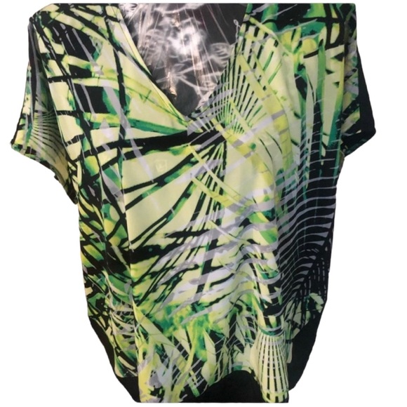 Dana Buchman  X-Large green & black print silky oversized V-Neck top NWT - Picture 1 of 15